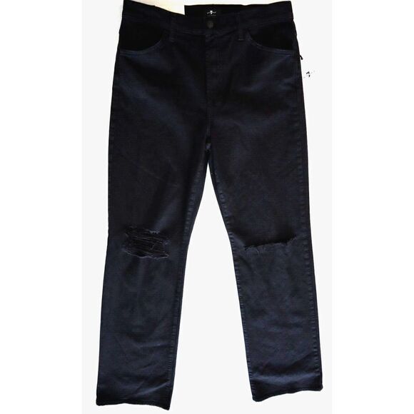 7 For All Mankind Women's Sz 30 Black Distressed Tall Bootcut Denim Jeans - Picture 1 of 11